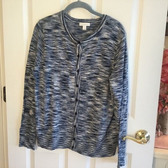 NWT. Charter Club Blue & White Marbled Sweater L - Picture 1 of 10